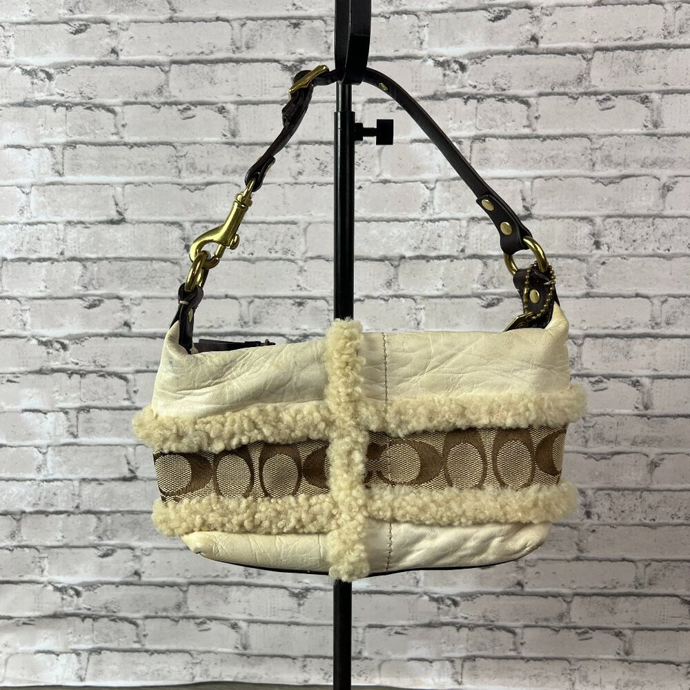 Vintage Coach Whiskey Leather and Shearling Mini Bag Pochette